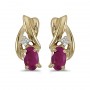 14k Yellow Gold Oval Ruby And Diamond Earrings