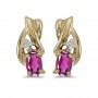 14k Yellow Gold Oval Pink Topaz And Diamond Earrings