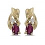 14k Yellow Gold Oval Rhodolite Garnet And Diamond Earrings