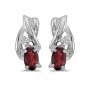 14k White Gold Oval Garnet And Diamond Earrings