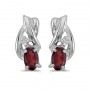 14k White Gold Oval Garnet And Diamond Earrings