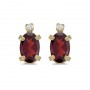 14k Yellow Gold Oval Garnet And Diamond Earrings