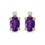 14k Yellow Gold Oval Amethyst And Diamond Earrings