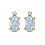 14k Yellow Gold Oval Aquamarine And Diamond Earrings