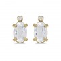 14k Yellow Gold Oval White Topaz And Diamond Earrings