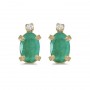 14k Yellow Gold Oval Emerald And Diamond Earrings