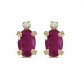 14k Yellow Gold Oval Ruby And Diamond Earrings