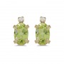 14k Yellow Gold Oval Peridot And Diamond Earrings