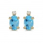 14k Yellow Gold Oval Blue Topaz And Diamond Earrings