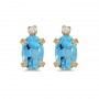 14k Yellow Gold Oval Blue Topaz And Diamond Earrings