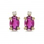 14k Yellow Gold Oval Pink Topaz And Diamond Earrings