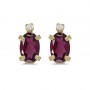 14k Yellow Gold Oval Rhodolite Garnet And Diamond Earrings