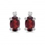 14k White Gold Oval Garnet And Diamond Earrings