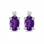 14k White Gold Oval Amethyst And Diamond Earrings