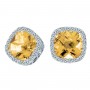 14K White Gold Cushion Citrine and Diamond Fashion Earrings
