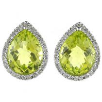 14K White Gold 9x11 mm Pear Peridot and Diamond Earrings