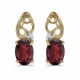 14k Yellow Gold Oval Garnet And Diamond Earrings