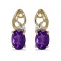 14k Yellow Gold Oval Amethyst And Diamond Earrings