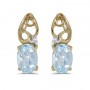 14k Yellow Gold Oval Aquamarine And Diamond Earrings