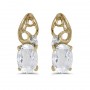 14k Yellow Gold Oval White Topaz And Diamond Earrings