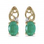 14k Yellow Gold Oval Emerald And Diamond Earrings