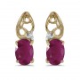 14k Yellow Gold Oval Ruby And Diamond Earrings