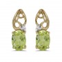 14k Yellow Gold Oval Peridot And Diamond Earrings