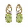 14k Yellow Gold Oval Peridot And Diamond Earrings