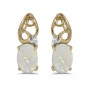 14k Yellow Gold Oval Opal And Diamond Earrings