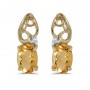 14k Yellow Gold Oval Citrine And Diamond Earrings