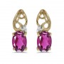 14k Yellow Gold Oval Pink Topaz And Diamond Earrings