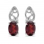 14k White Gold Oval Garnet And Diamond Earrings