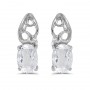 14k White Gold Oval White Topaz And Diamond Earrings