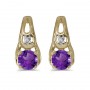 14k Yellow Gold Round Amethyst And Diamond Earrings