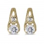 14k Yellow Gold Round White Topaz And Diamond Earrings