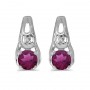 14k White Gold Round Rhodolite Garnet And Diamond Earrings