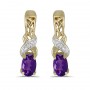 14k Yellow Gold Oval Amethyst And Diamond Earrings