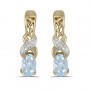 14k Yellow Gold Oval Aquamarine And Diamond Earrings