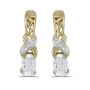 14k Yellow Gold Oval White Topaz And Diamond Earrings