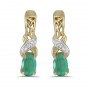 14k Yellow Gold Oval Emerald And Diamond Earrings