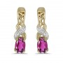 14k Yellow Gold Oval Pink Topaz And Diamond Earrings