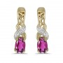 14k Yellow Gold Oval Pink Topaz And Diamond Earrings