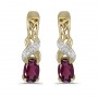 14k Yellow Gold Oval Rhodolite Garnet And Diamond Earrings