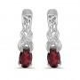 14k White Gold Oval Garnet And Diamond Earrings