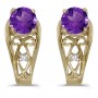 14k Yellow Gold Round Amethyst And Diamond Earrings