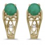 14k Yellow Gold Round Emerald And Diamond Earrings