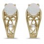 14k Yellow Gold Round Opal And Diamond Earrings