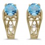 14k Yellow Gold Round Blue Topaz And Diamond Earrings