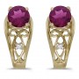 14k Yellow Gold Round Rhodolite Garnet And Diamond Earrings