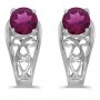 14k White Gold Round Rhodolite Garnet And Diamond Earrings